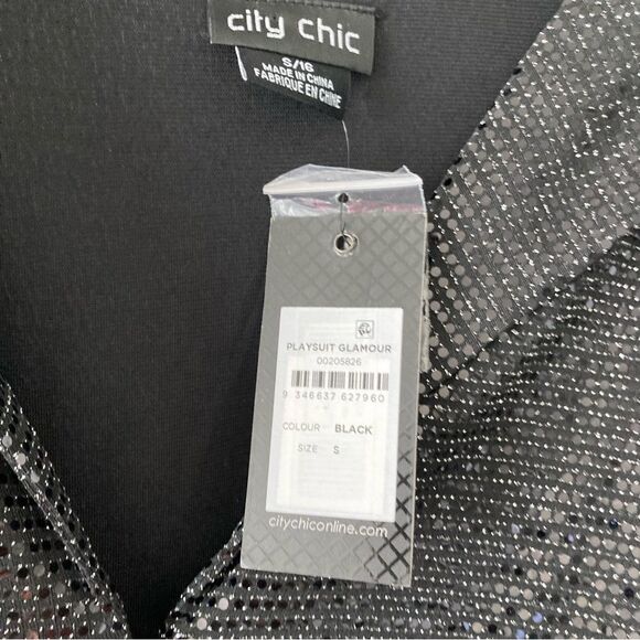 NWT CITY CHIC Glamour Playsuit Sequin Romper in Gunmetal 16 - Picture 6 of 9